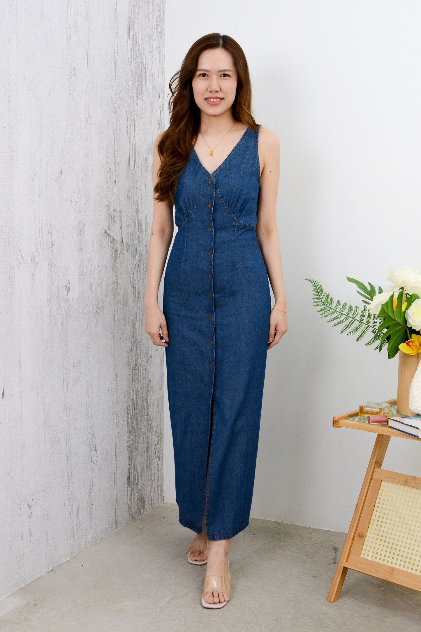 V-Neck Sleeveless Denim Dress