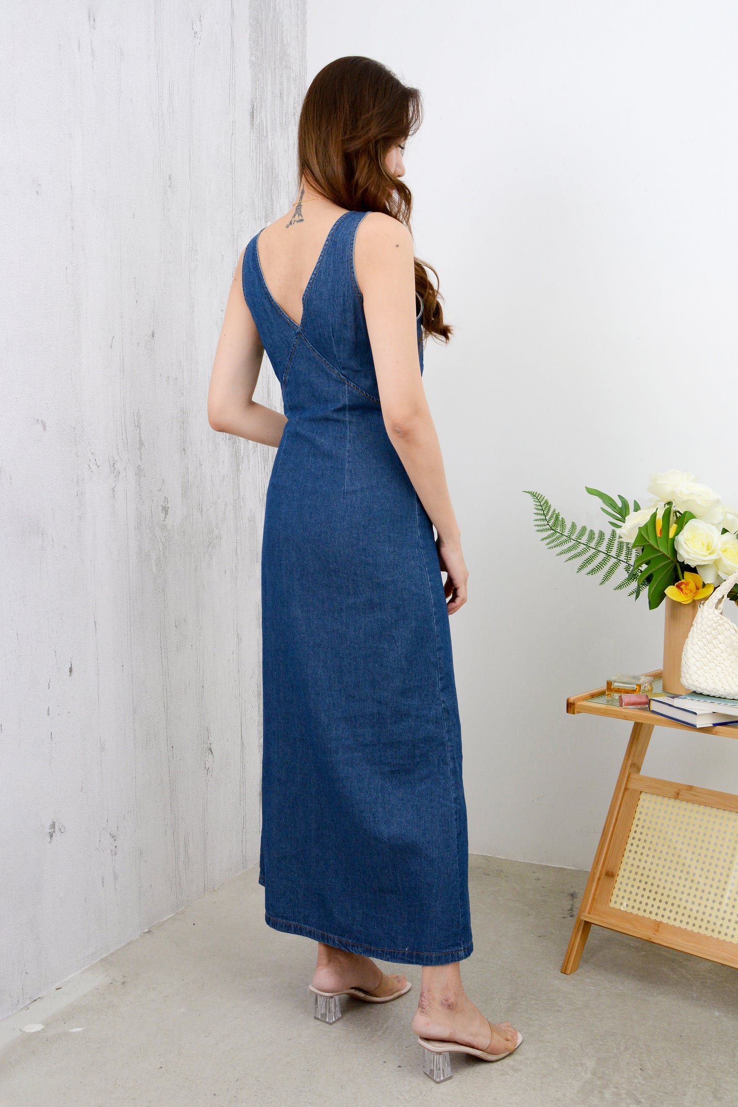 V-Neck Sleeveless Denim Dress