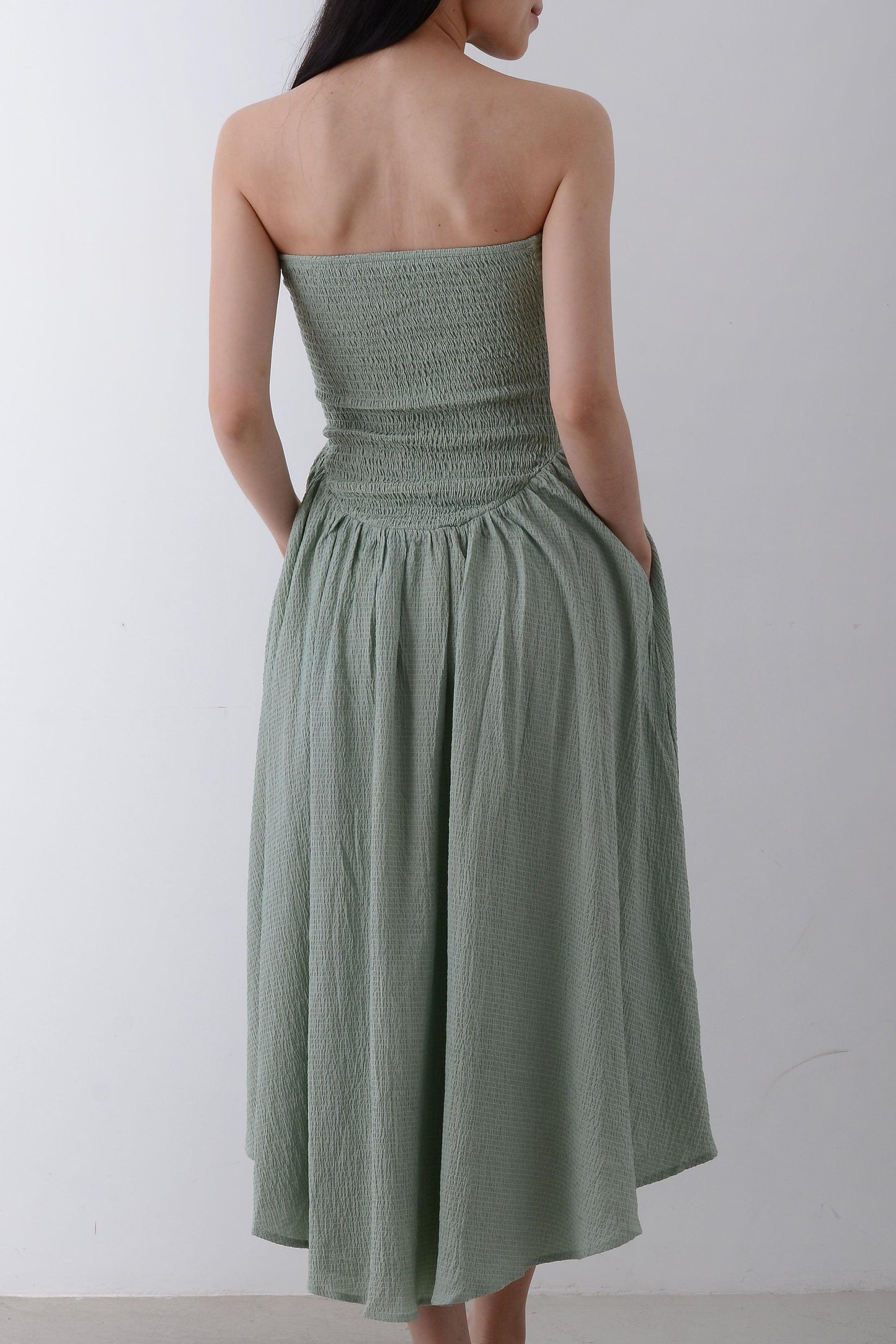 Strapless Ruched Midi Dress - Yan's Singapore