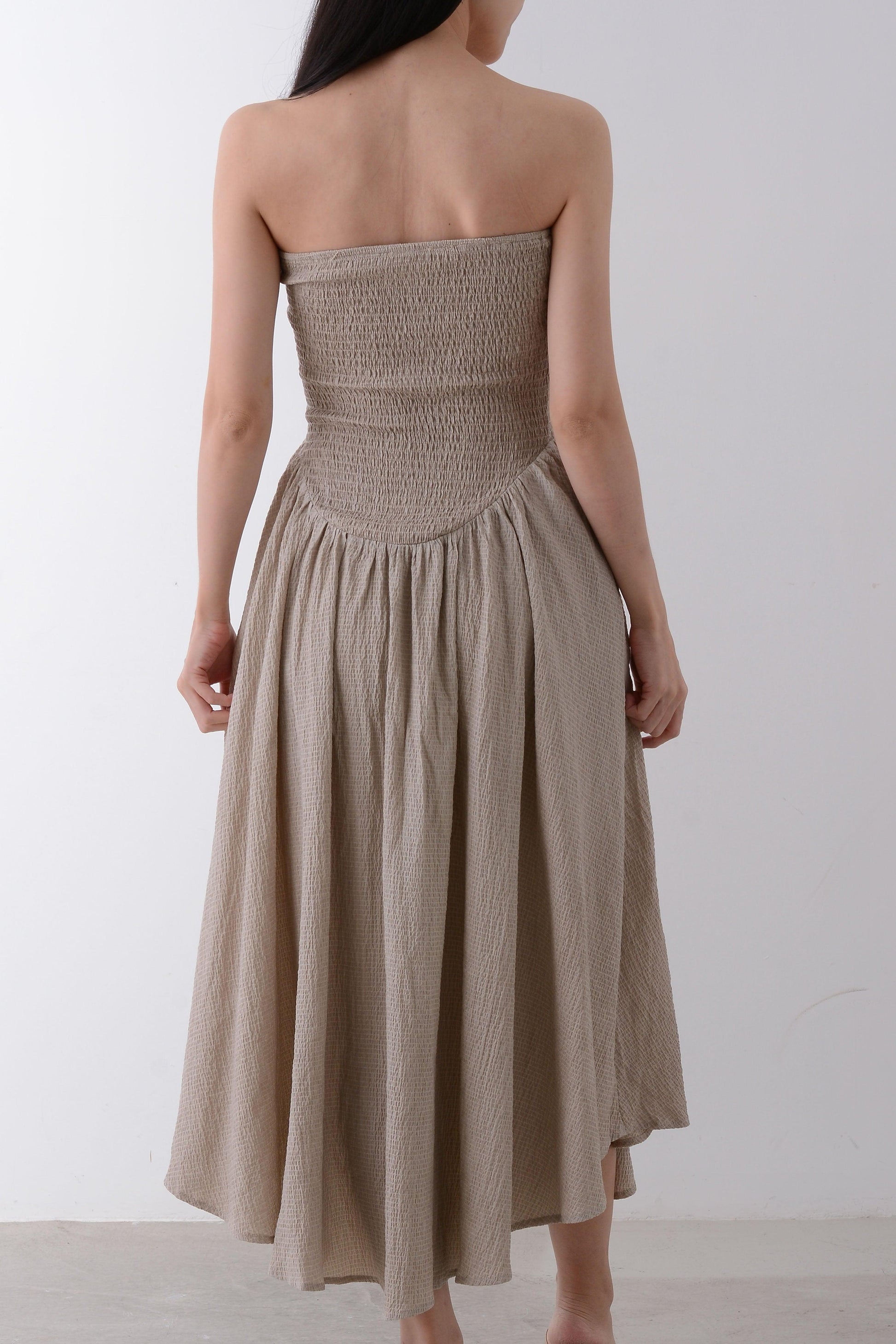 Strapless Ruched Midi Dress - Yan's Singapore