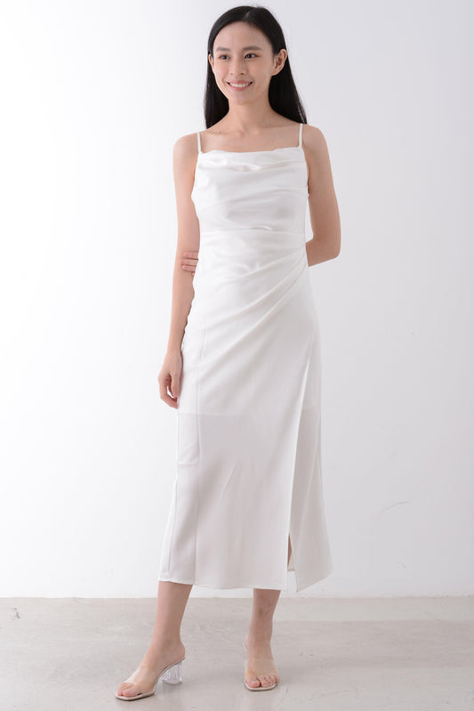 Spaghetti Strap Pleat Slit Dress - Yan's Singapore