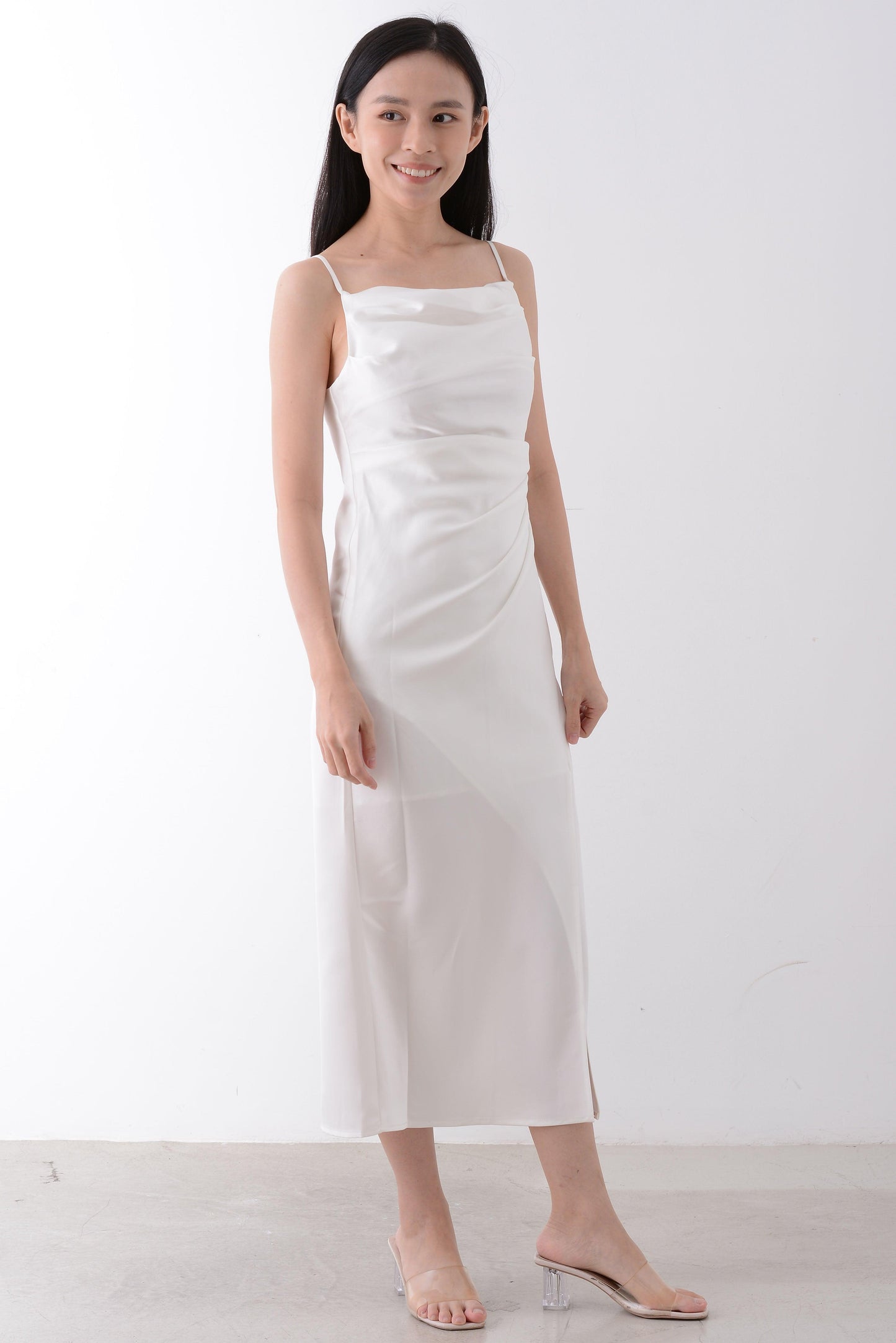 Spaghetti Strap Pleat Slit Dress - Yan's Singapore