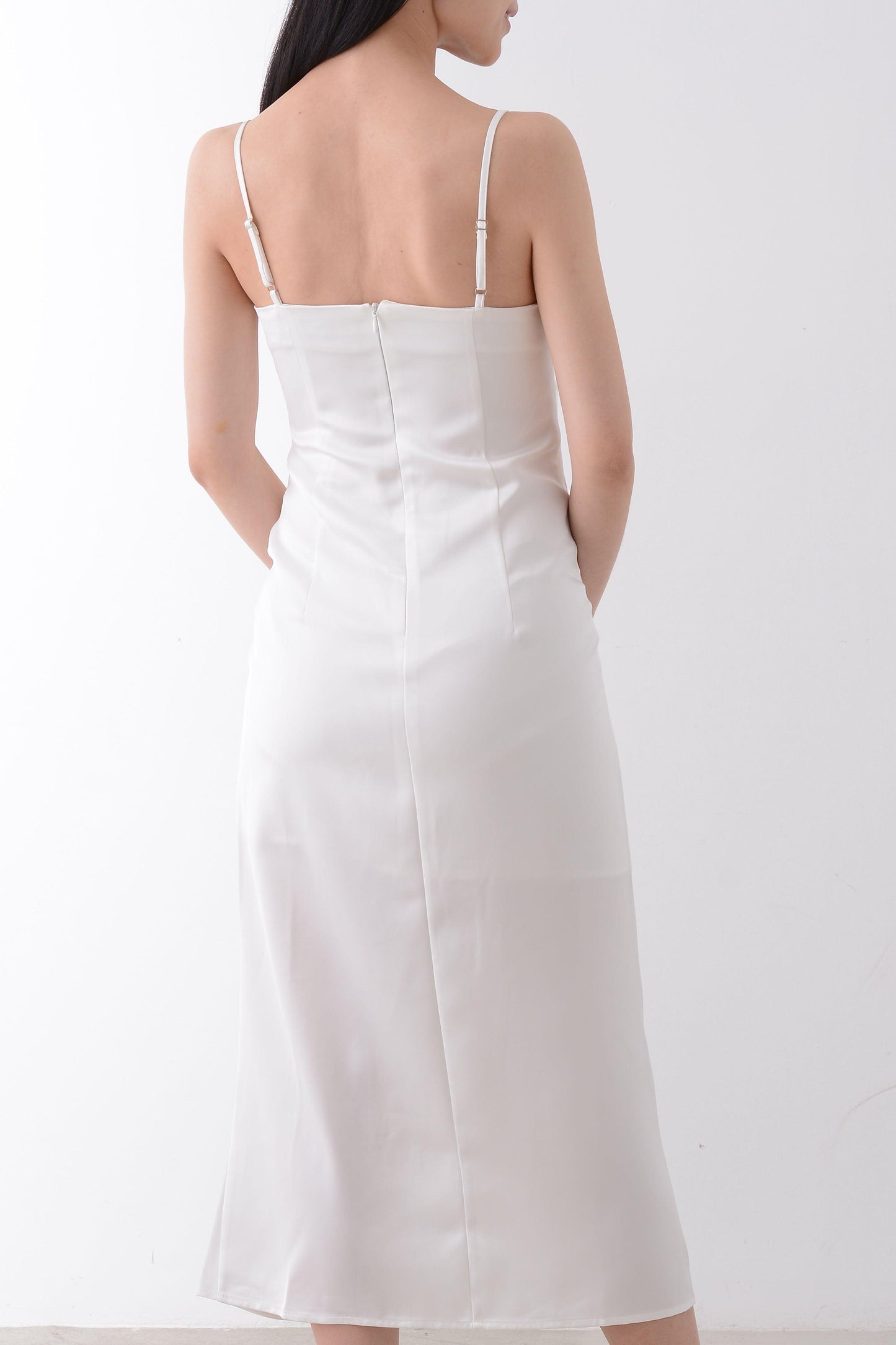 Spaghetti Strap Pleat Slit Dress - Yan's Singapore