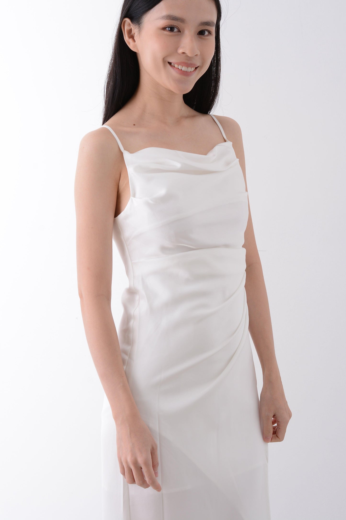 Spaghetti Strap Pleat Slit Dress - Yan's Singapore