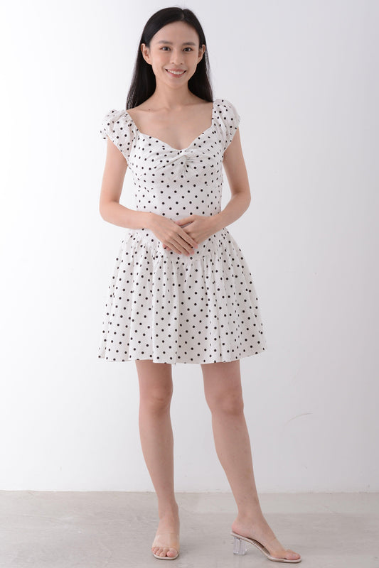 Polka Dot Cap Sleeve Mini Dress - Yan's Singapore