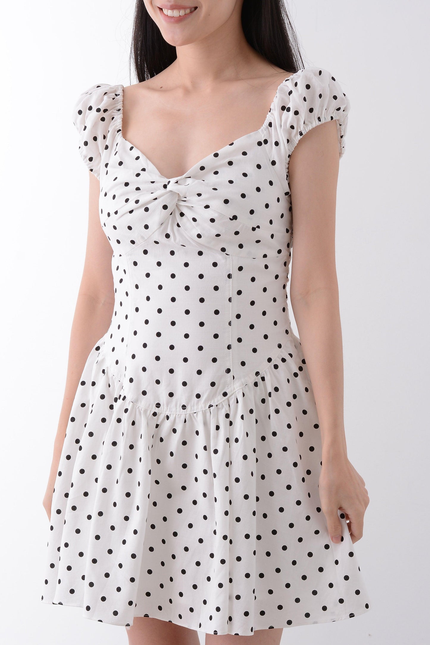 Polka Dot Cap Sleeve Mini Dress - Yan's Singapore