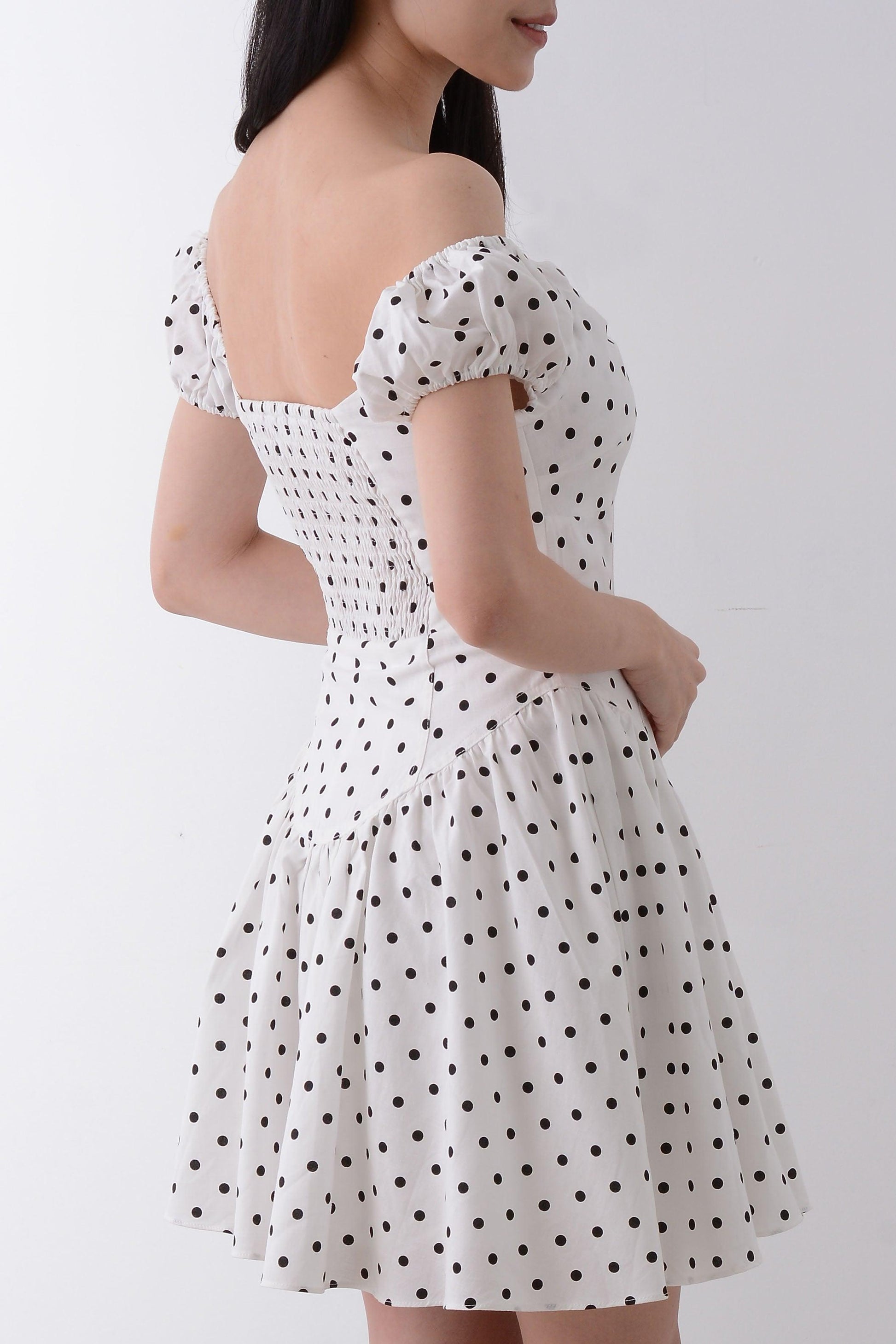 Polka Dot Cap Sleeve Mini Dress - Yan's Singapore