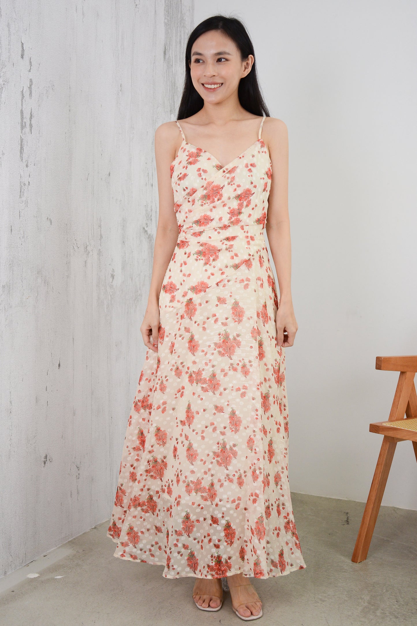 Ava Floral Embroidered Pleated Maxi Dress