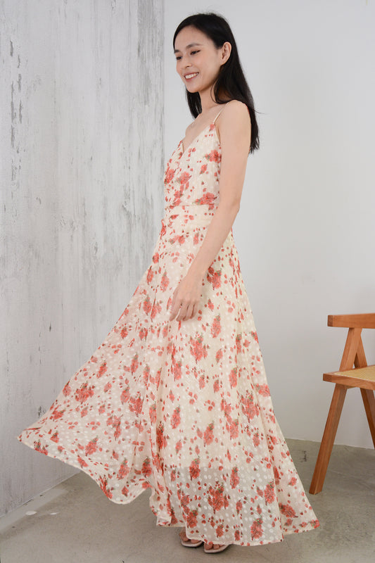 Ava Floral Embroidered Pleated Maxi Dress