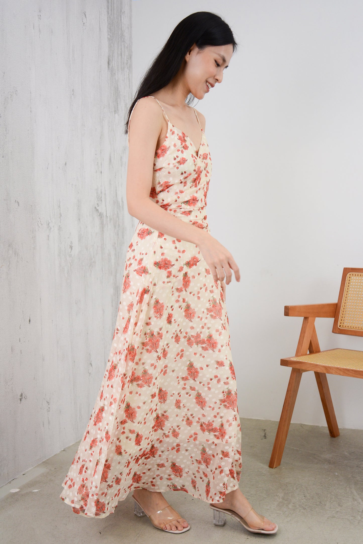 Ava Floral Embroidered Pleated Maxi Dress