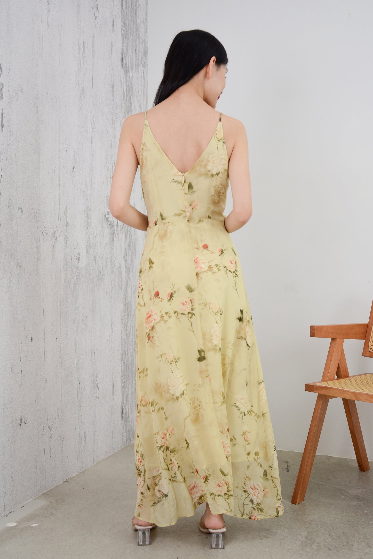 Lunar Floral Strappy Maxi Dress - Beige